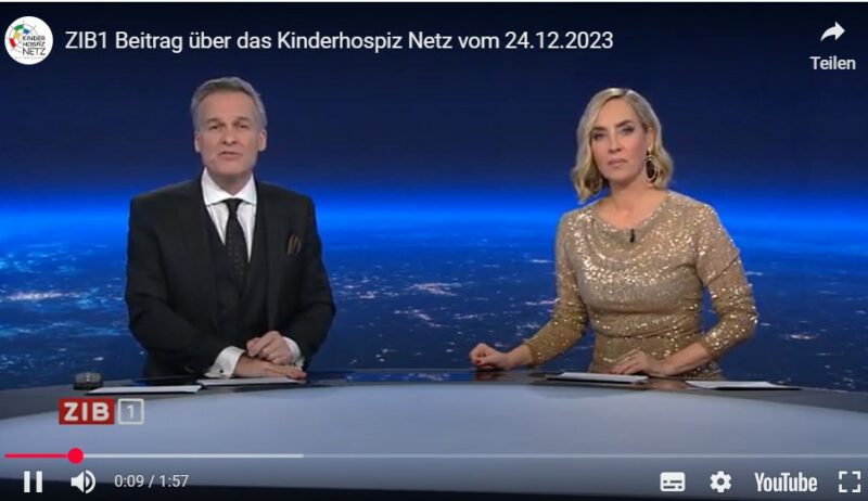 ORF Zeit-im-Bild Moderatoren kündigen Beitrag über das Kinderhospiz Netz an.