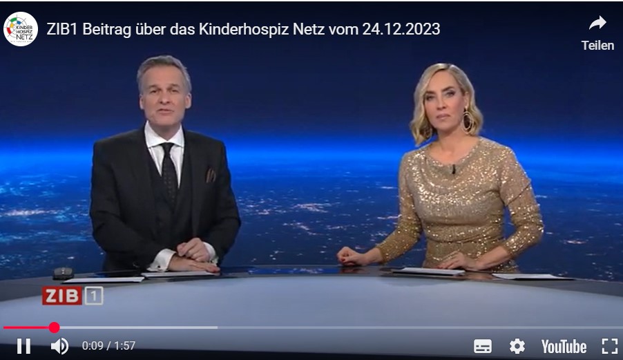 ORF Zeit-im-Bild Moderatoren kündigen Beitrag über das Kinderhospiz Netz an.