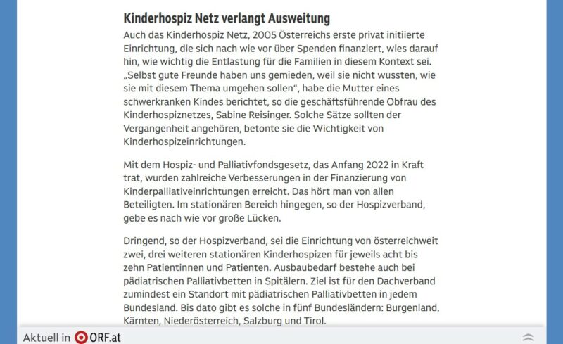 Screenshot des Artikels auf ORF.at